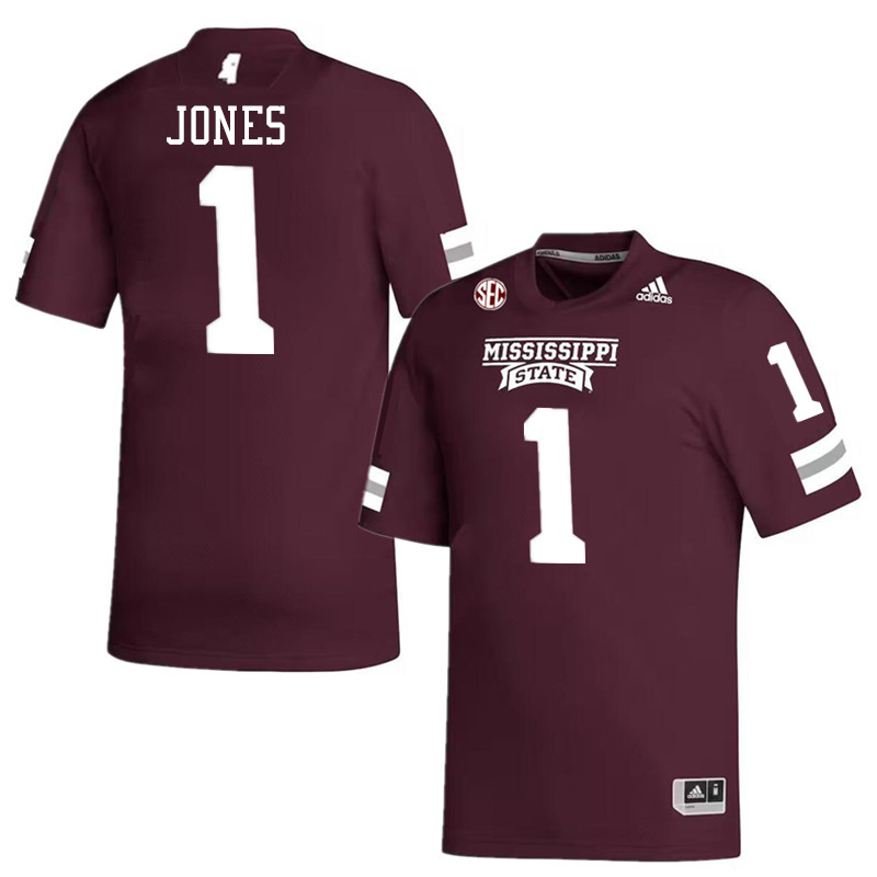 Men #1 Kelley Jones Mississippi State Bulldogs College Football Jerseys Stitched-Maroon